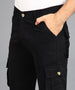Men's Black Regular Fit Solid Cargo Chino Pant with 6 Pockets