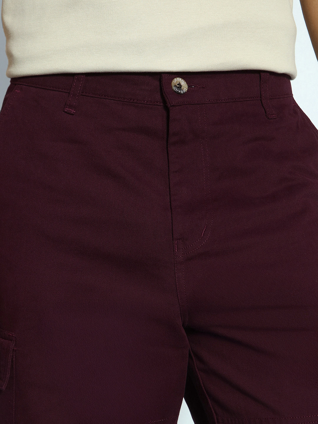 Men's Maroon Loose Baggy Fit Solid Cargo Chino Pant with 6 Pockets Non-Stretchable