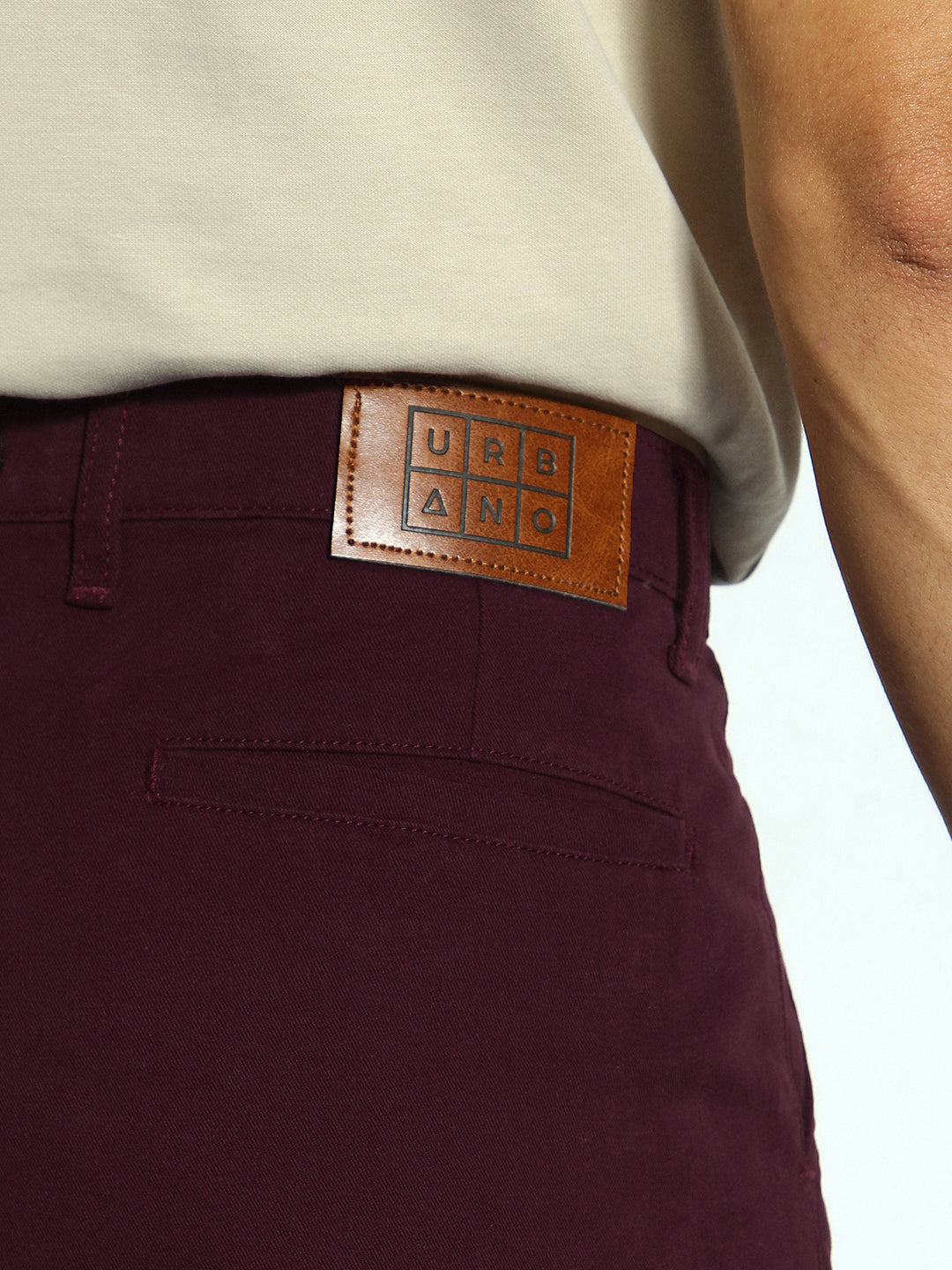 Men's Maroon Loose Baggy Fit Solid Cargo Chino Pant with 6 Pockets Non-Stretchable