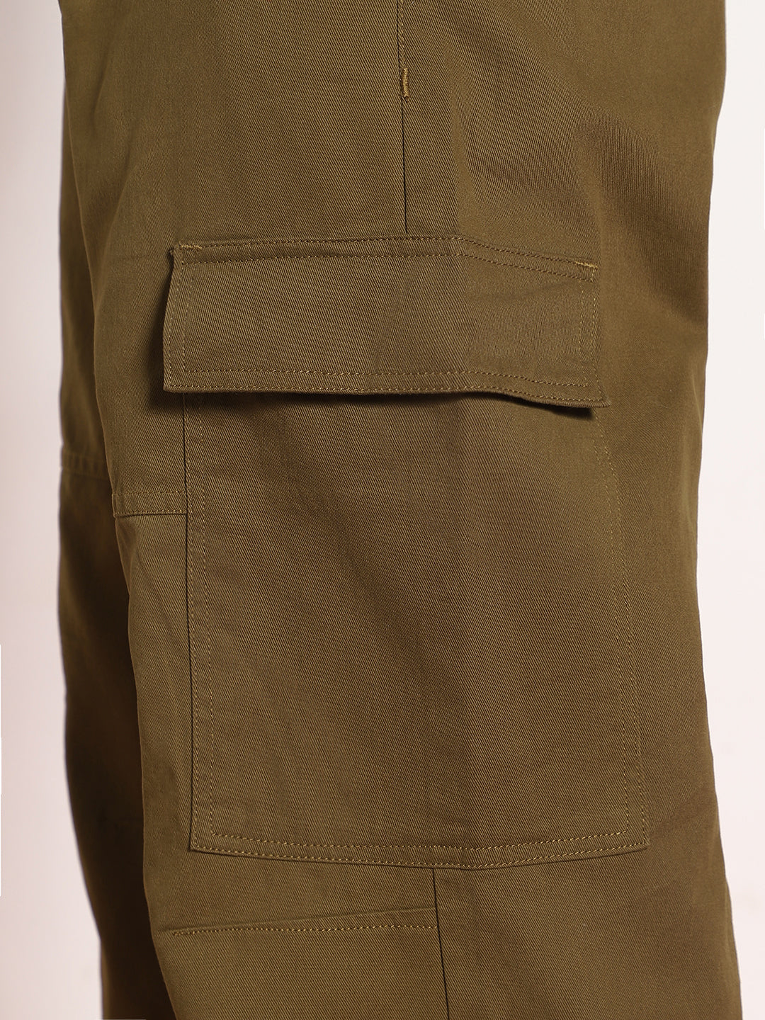 Men's Tobacco Loose Baggy Fit Solid Cargo Chino Pant with 6 Pockets Non-Stretchable