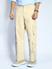 Men's Beige Loose Baggy Fit Cargo Chino Pant with 8 Pockets Stretchable