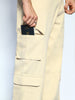 Men's Beige Loose Baggy Fit Cargo Chino Pant with 8 Pockets Stretchable