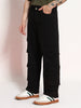 Men's Black Loose Baggy Fit Cargo Chino Pant with 8 Pockets Stretchable
