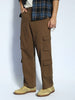 Men's Brown Loose Baggy Fit Cargo Chino Pant with 8 Pockets Stretchable