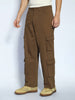 Men's Brown Loose Baggy Fit Cargo Chino Pant with 8 Pockets Stretchable
