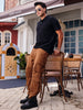 Men's Brown Loose Baggy Fit Cargo Chino Pant with 8 Pockets Stretchable