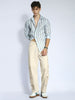 Men's Cream Loose Baggy Fit Cargo Chino Pant with 8 Pockets Stretchable