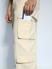 Men's Cream Loose Baggy Fit Cargo Chino Pant with 8 Pockets Stretchable