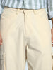 Men's Cream Loose Baggy Fit Cargo Chino Pant with 8 Pockets Stretchable