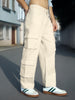 Men's Cream Loose Baggy Fit Cargo Chino Pant with 8 Pockets Stretchable