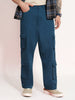 Men's Denim Blue Loose Baggy Fit Cargo Chino Pant with 8 Pockets Stretchable