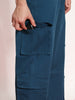 Men's Denim Blue Loose Baggy Fit Cargo Chino Pant with 8 Pockets Stretchable
