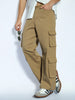 Men's Khaki Loose Baggy Fit Cargo Chino Pant with 8 Pockets Stretchable