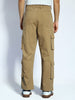 Men's Khaki Loose Baggy Fit Cargo Chino Pant with 8 Pockets Stretchable