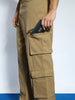 Men's Khaki Loose Baggy Fit Cargo Chino Pant with 8 Pockets Stretchable