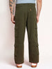 Men's Olive Loose Baggy Fit Cargo Chino Pant with 8 Pockets Stretchable