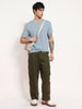 Men's Olive Loose Baggy Fit Cargo Chino Pant with 8 Pockets Stretchable