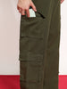 Men's Olive Loose Baggy Fit Cargo Chino Pant with 8 Pockets Stretchable