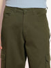 Men's Olive Loose Baggy Fit Cargo Chino Pant with 8 Pockets Stretchable