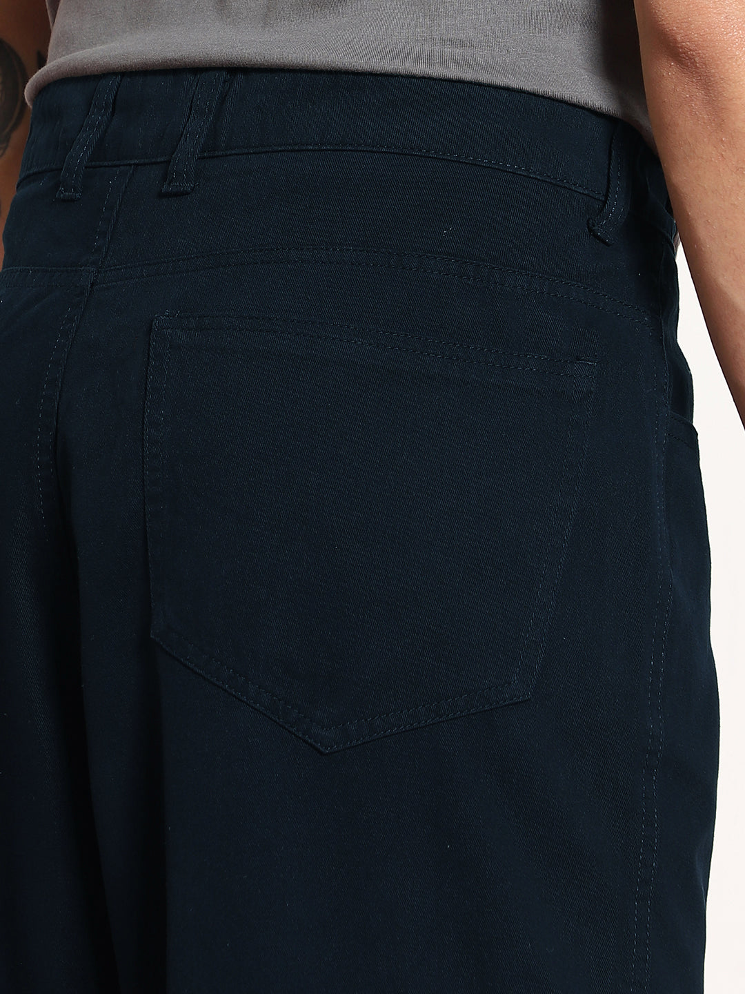 Men's Navy Loose Baggy Fit Cargo Chino Pant with 8 Pockets Stretchable