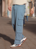 Men's Steel Blue Loose Baggy Fit Cargo Chino Pant with 8 Pockets Stretchable