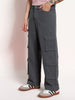 Men's Steel Grey Loose Baggy Fit Cargo Chino Pant with 8 Pockets Stretchable