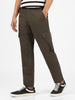 Men's Dark Olive Regular Fit Solid Cargo Chino Pant With 6 Pockets
