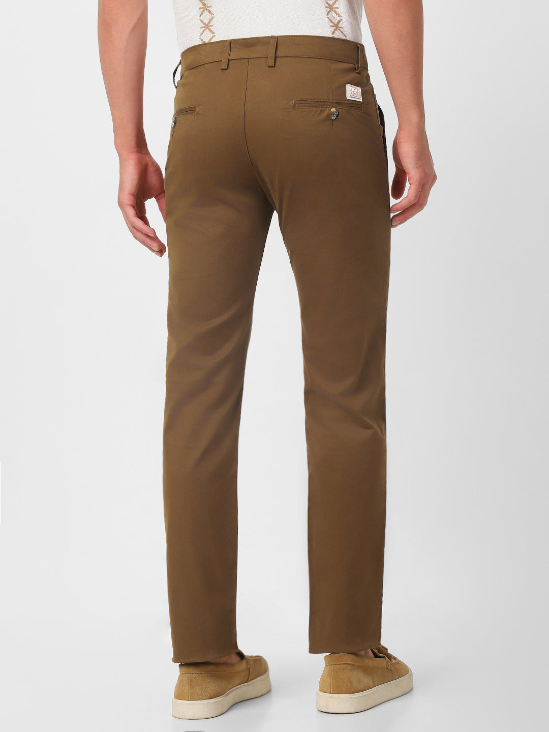 Men's Brown Cotton Slim Fit Casual Chinos Trousers Stretch