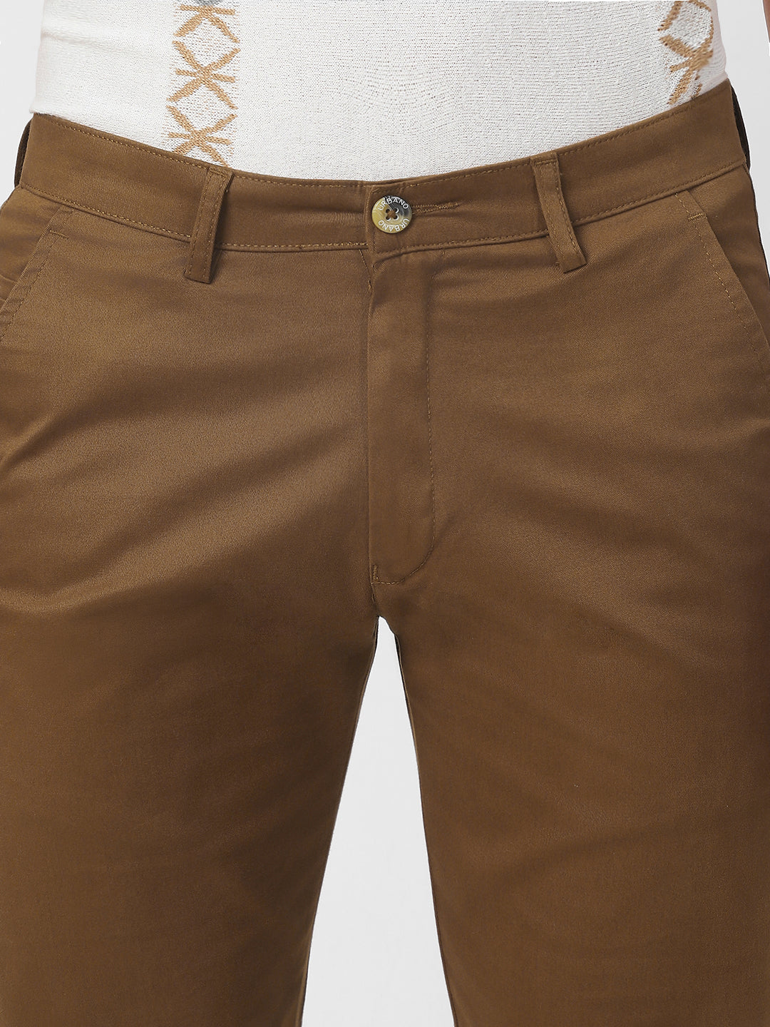 Men's Brown Cotton Slim Fit Casual Chinos Trousers Stretch