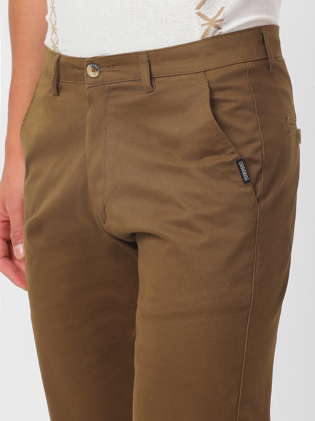 Men's Brown Cotton Slim Fit Casual Chinos Trousers Stretch