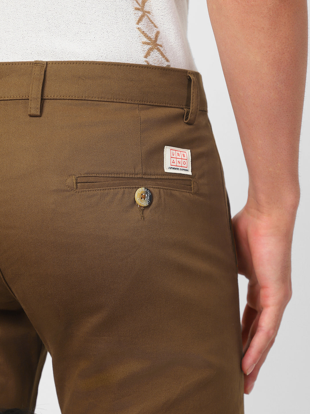 Men's Brown Cotton Slim Fit Casual Chinos Trousers Stretch