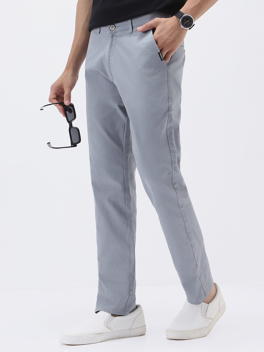 Men's Light Blue Cotton Slim Fit Casual Chinos Trousers Stretch