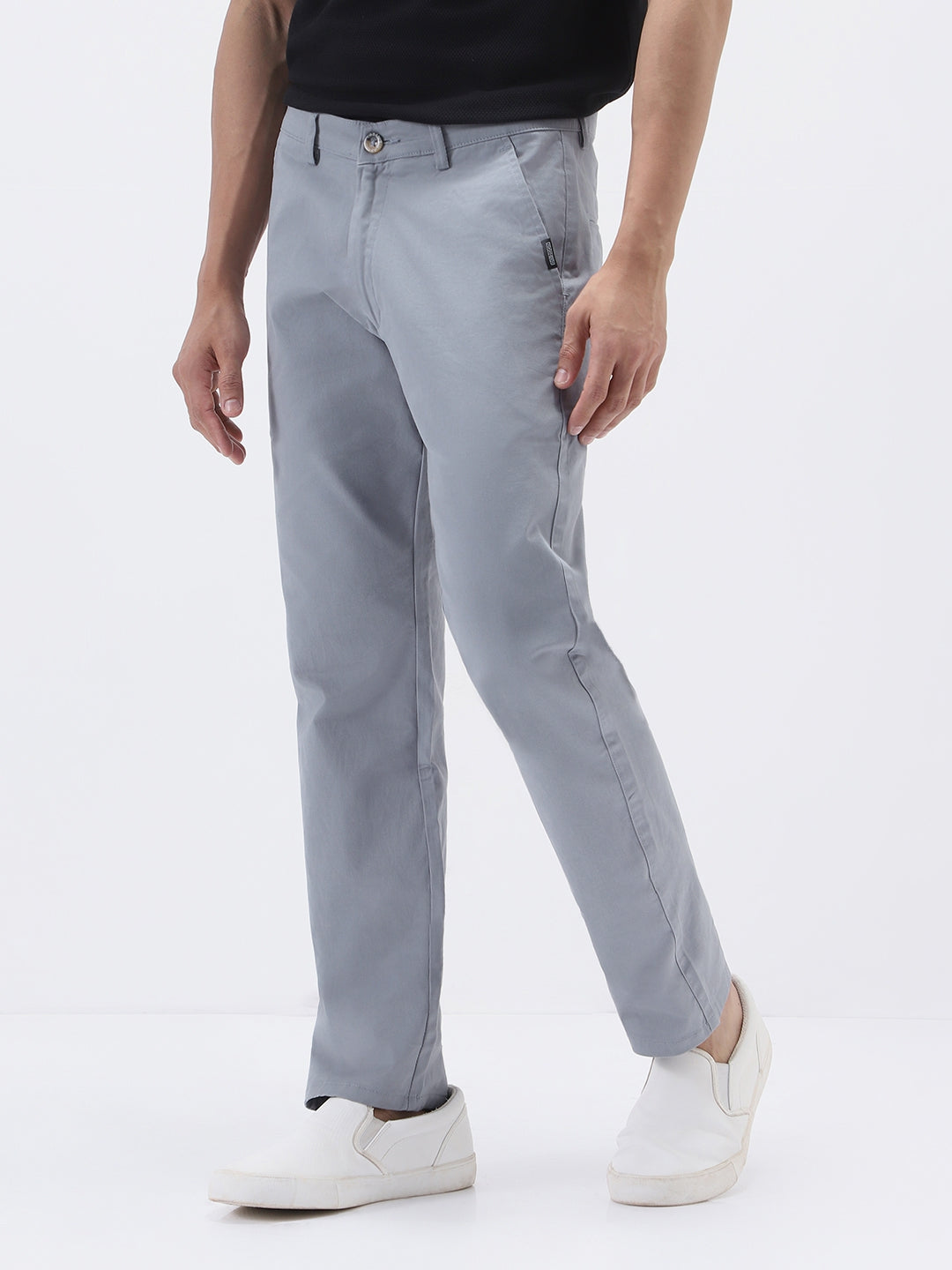 Men's Light Blue Cotton Slim Fit Casual Chinos Trousers Stretch
