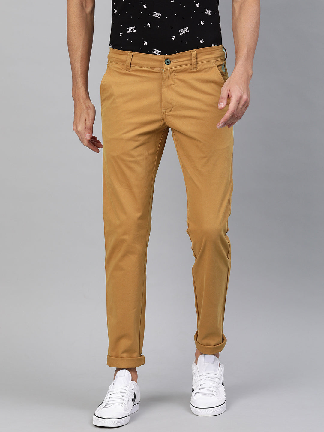 Men's Light Khaki Cotton Slim Fit Casual Chinos Trousers Stretch