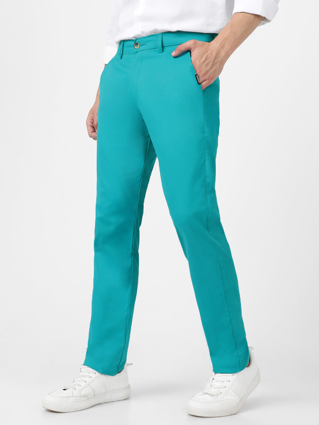 Men's Turquoise Blue Cotton Slim Fit Casual Chinos Trousers Stretch