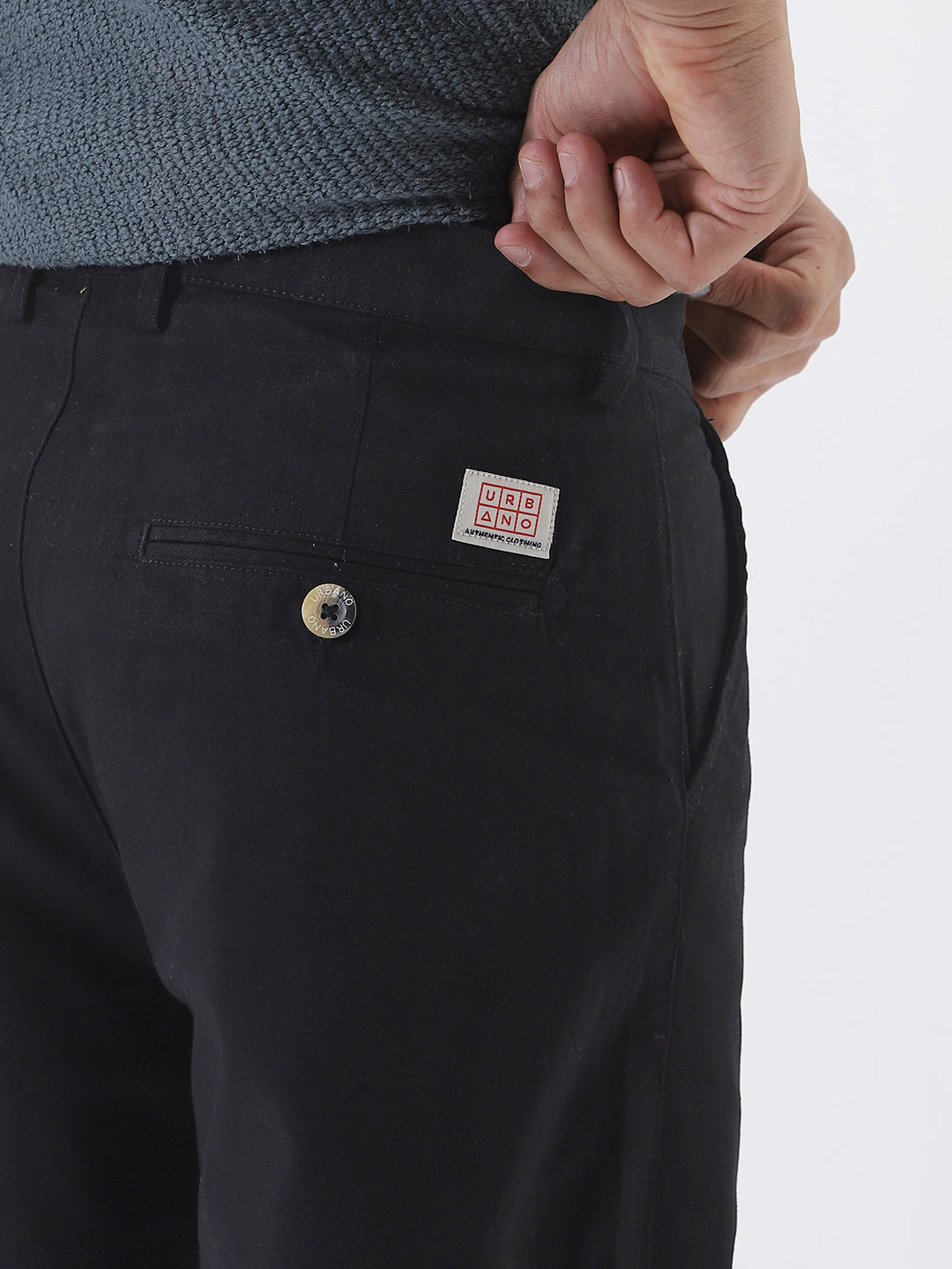 Men's Black Loose Baggy Fit Solid Chino Trousers Non-Stretchable