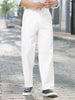 Men's White Loose Baggy Fit Solid Chino Trousers Non-Stretchable