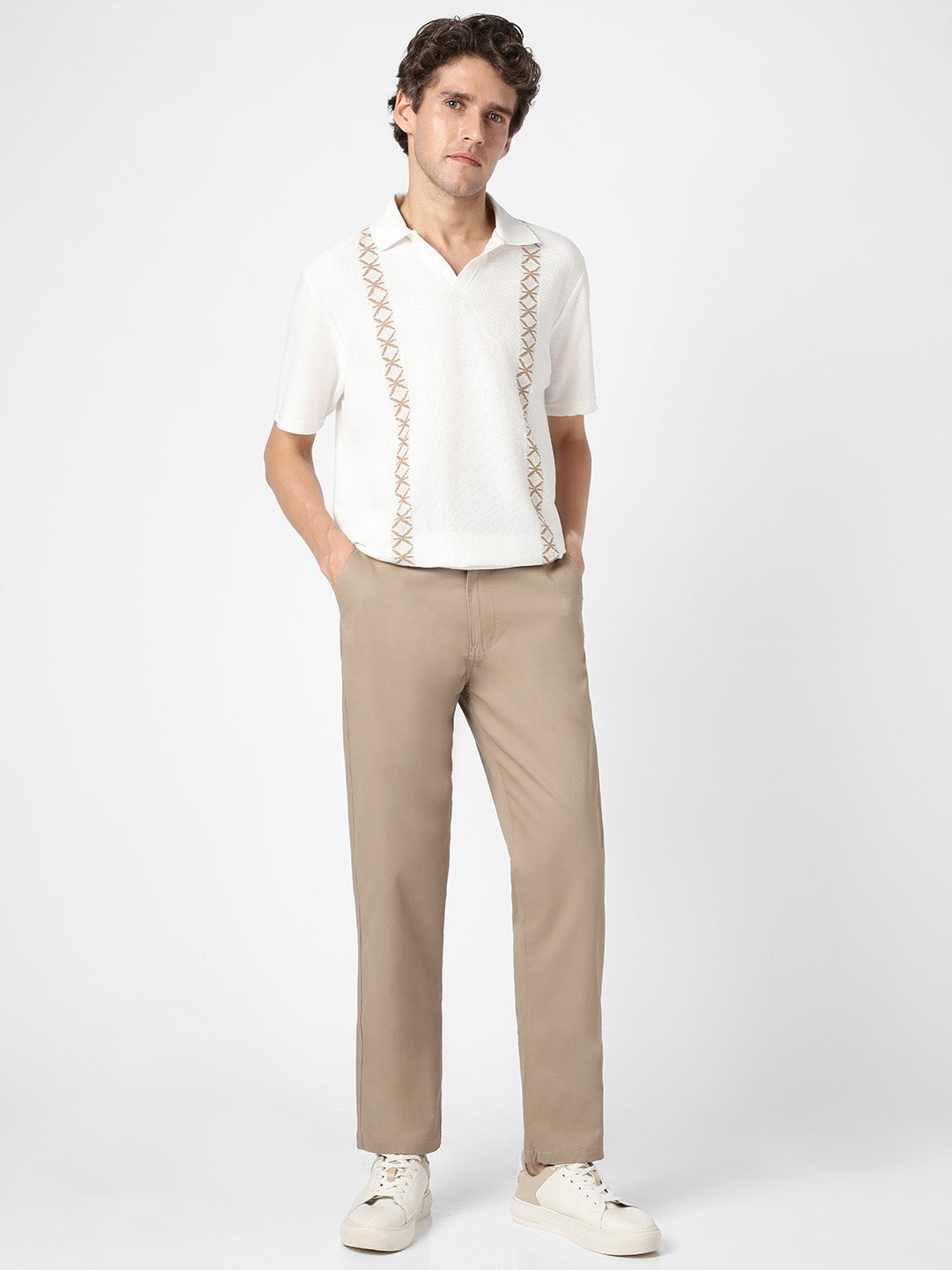 Men's Taupe Brown Cotton Regular Fit Casual Chinos Trousers Stretch