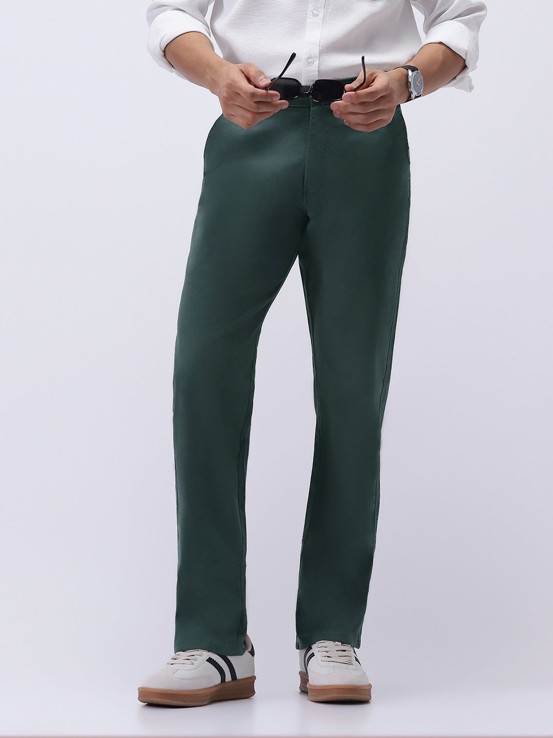 Men's Teal Green Cotton Regular Fit Casual Chinos Trousers Stretch