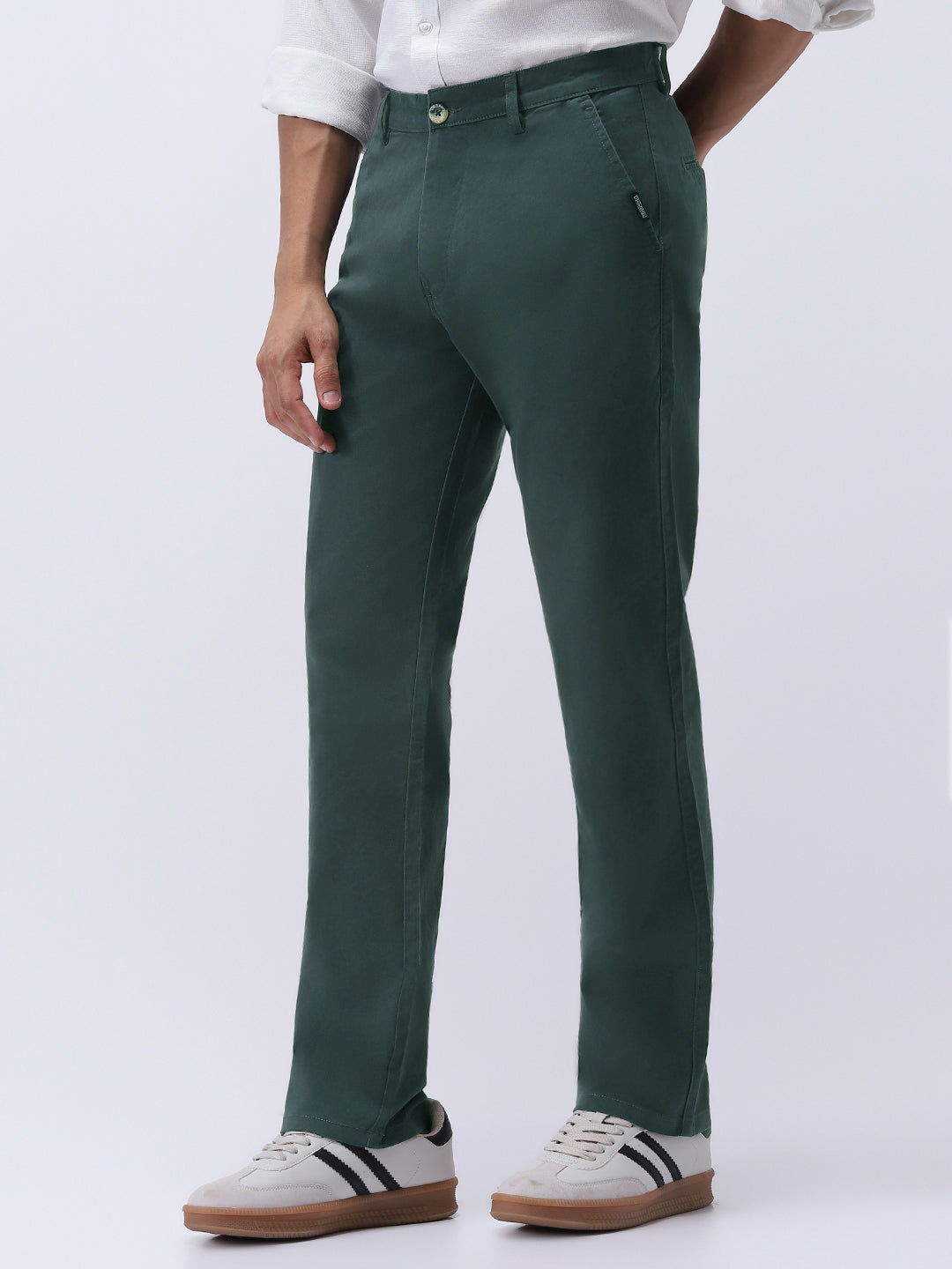 Men's Teal Green Cotton Regular Fit Casual Chinos Trousers Stretch