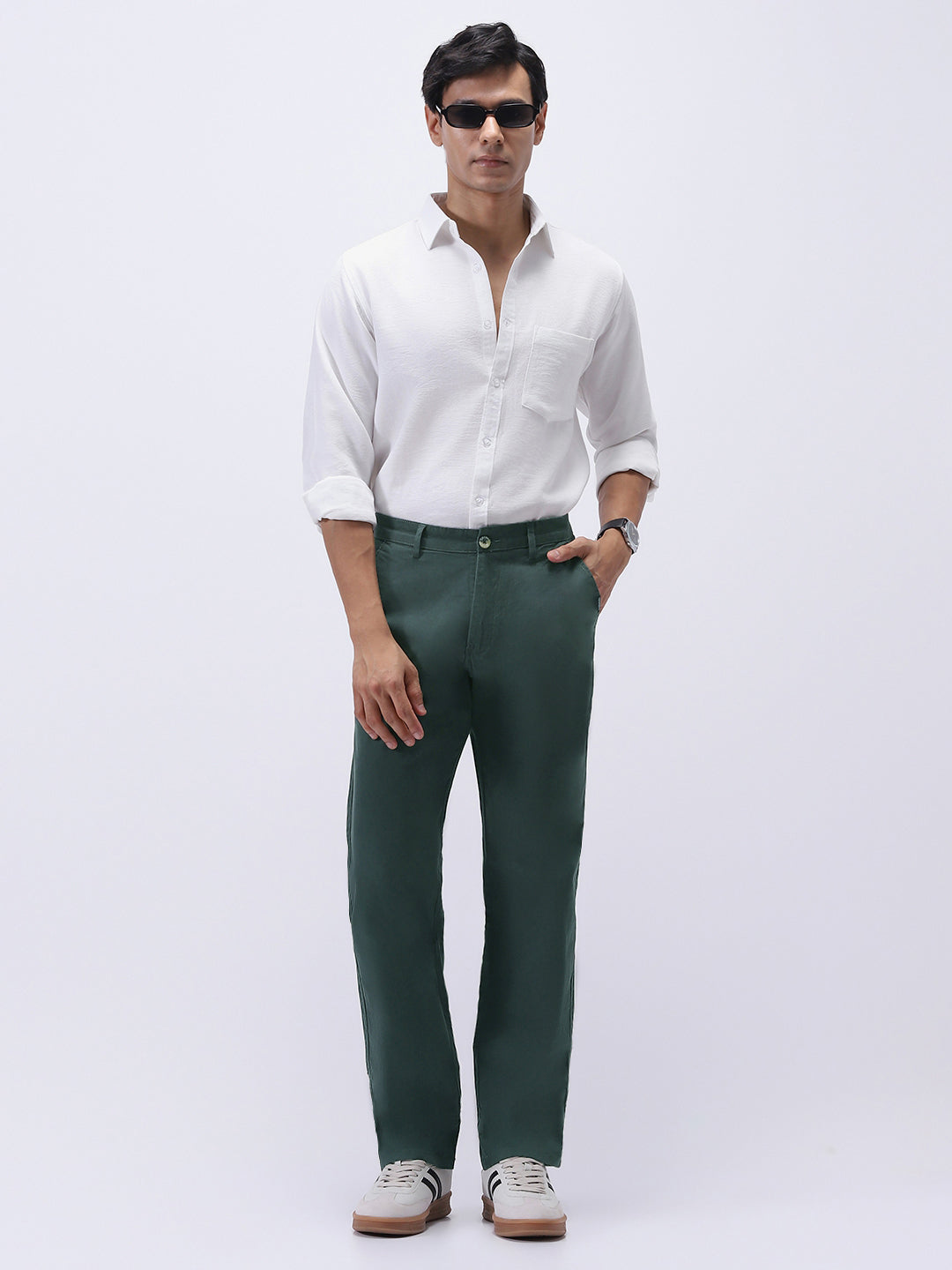 Men's Teal Green Cotton Regular Fit Casual Chinos Trousers Stretch
