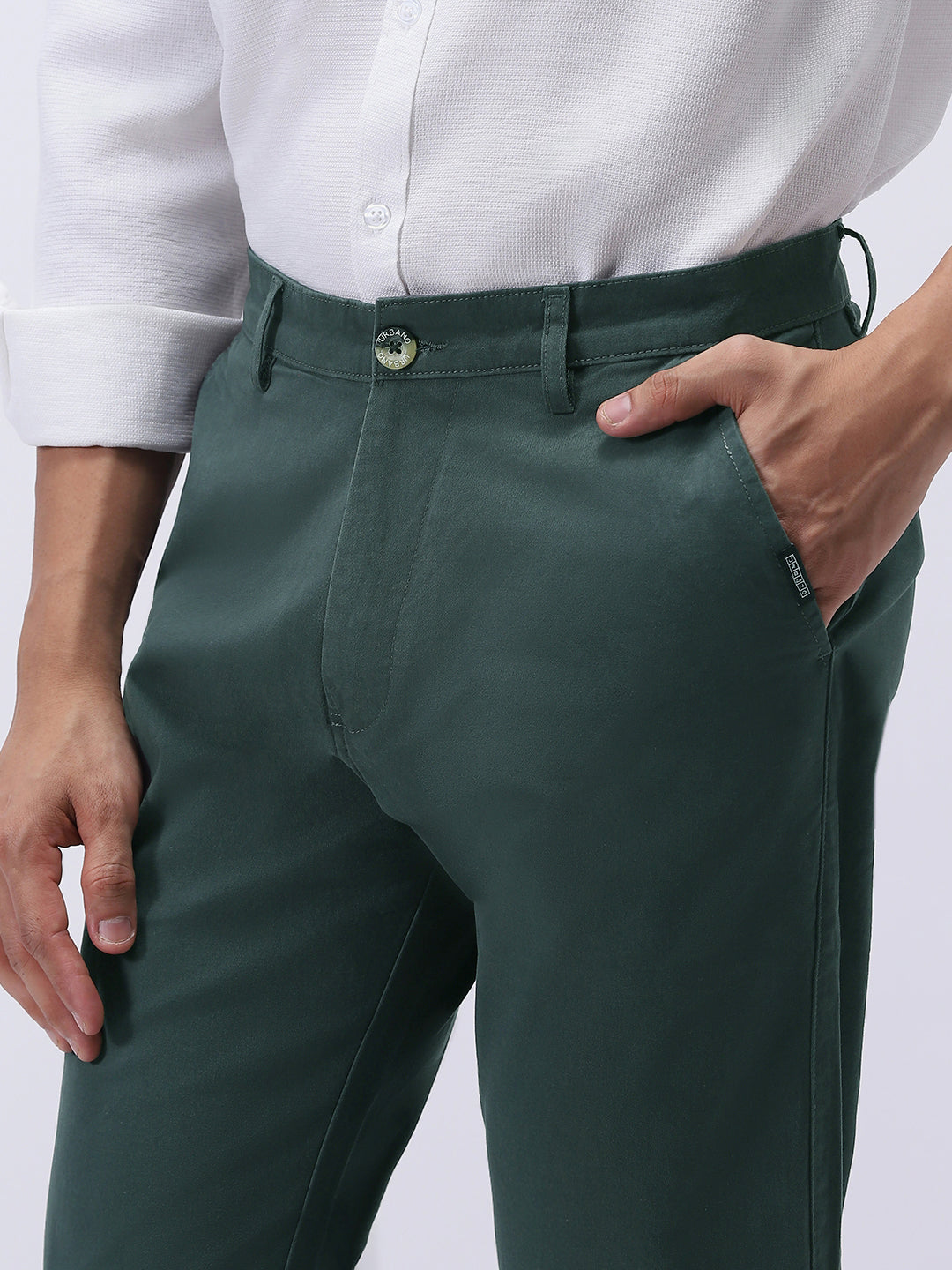 Men's Teal Green Cotton Regular Fit Casual Chinos Trousers Stretch