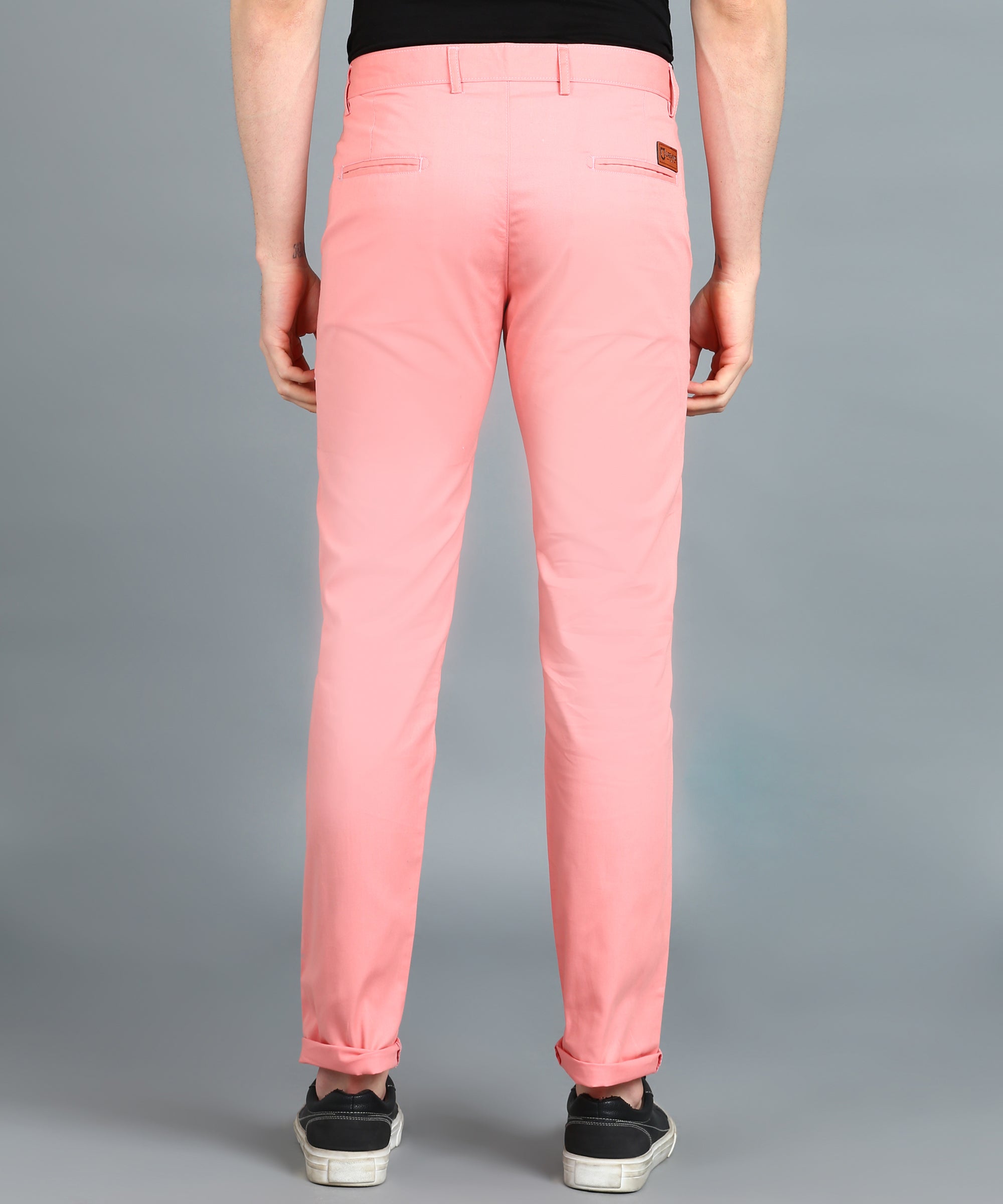 Men's Pink Cotton Slim Fit Casual Chinos Trousers