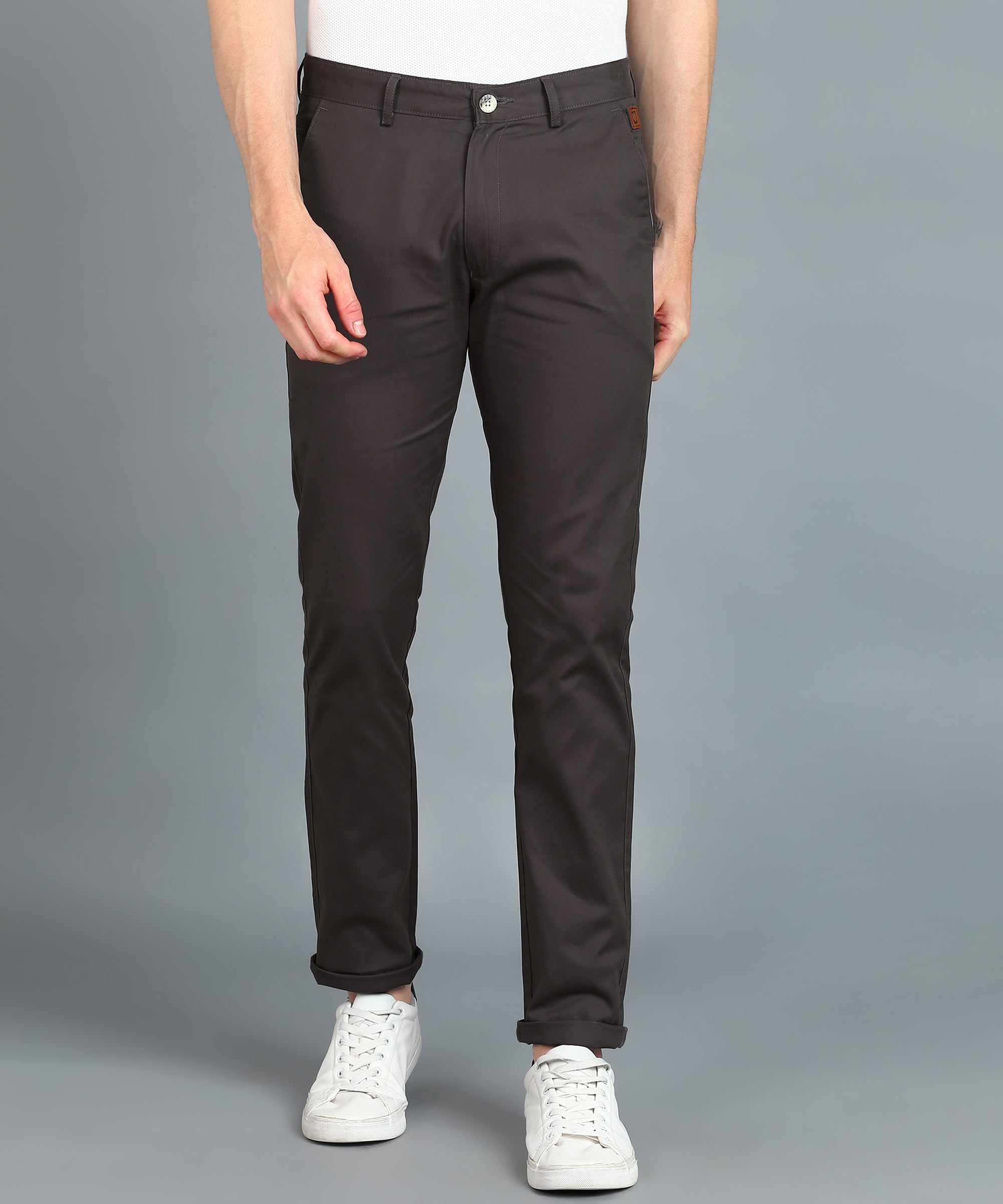 Men's Grey Cotton Slim Fit Casual Chinos Trousers