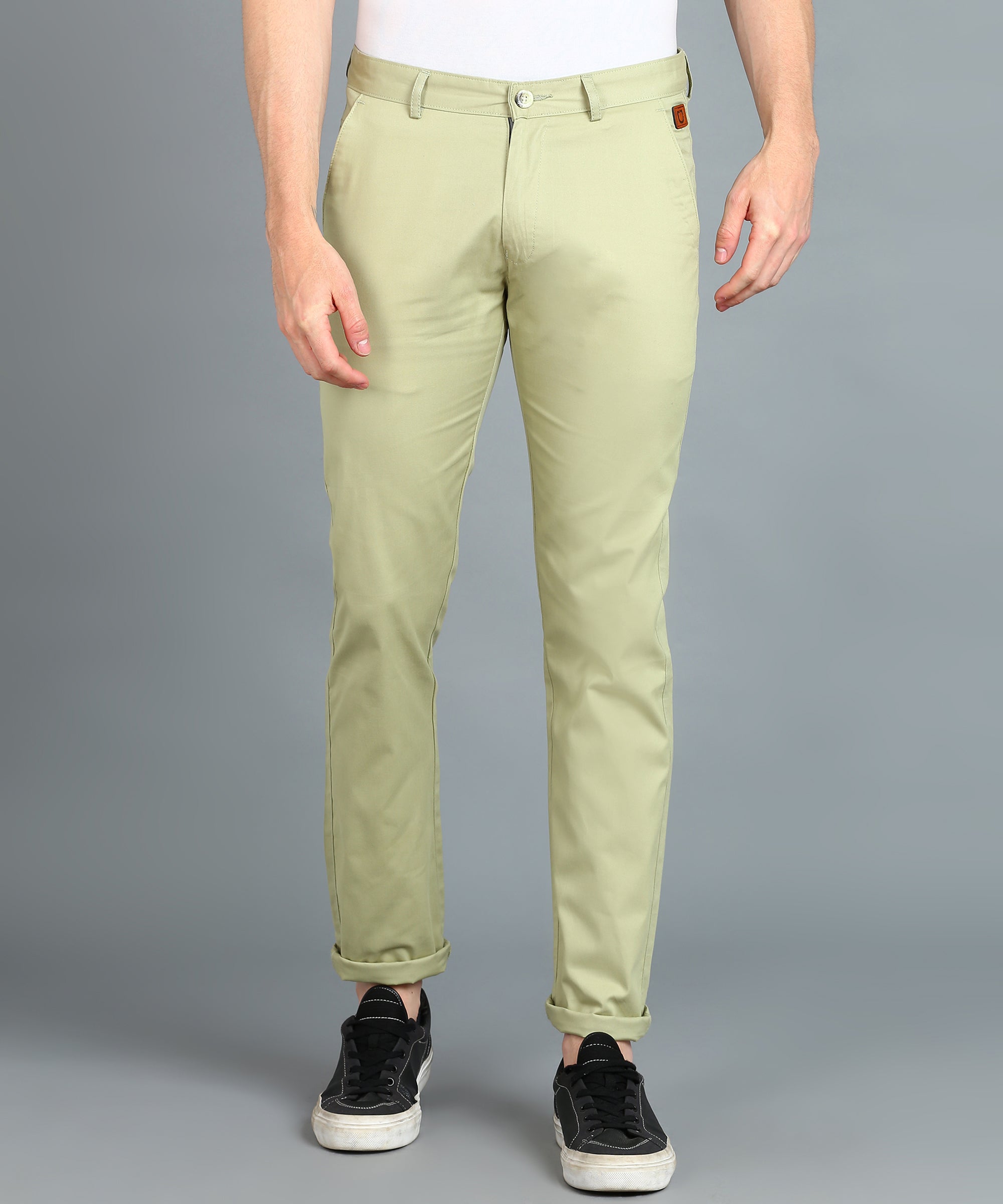 Men's Green Cotton Slim Fit Casual Chinos Trousers