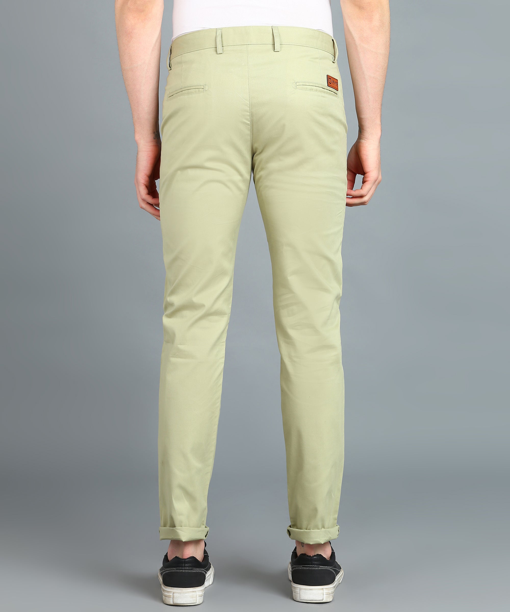 Men's Green Cotton Slim Fit Casual Chinos Trousers