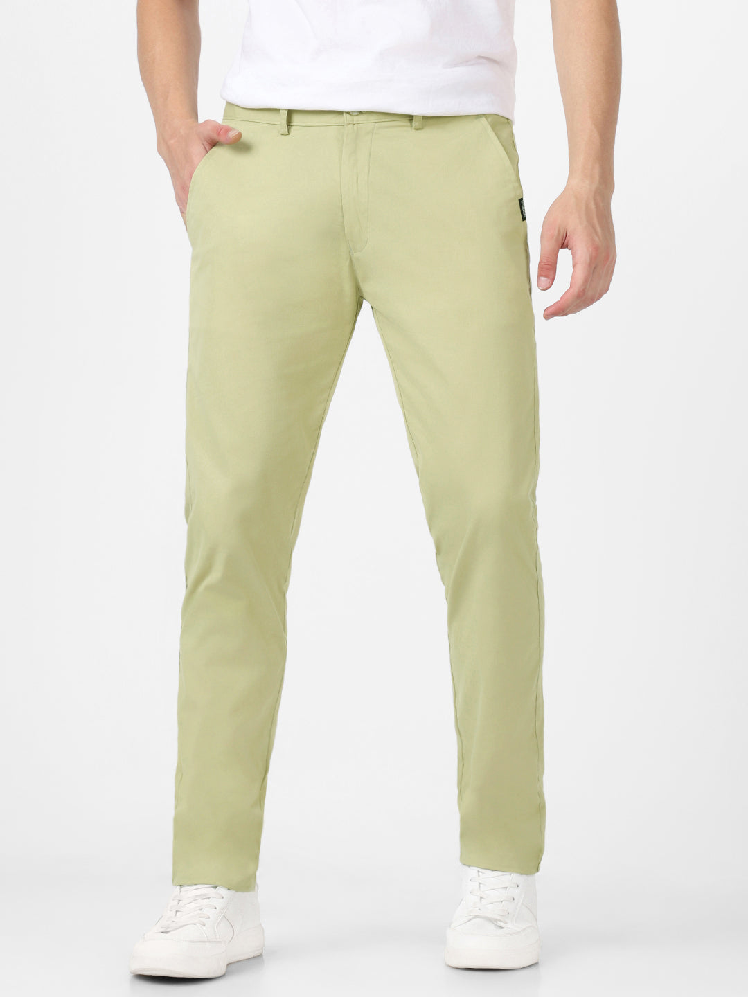Men's Green Cotton Slim Fit Casual Chinos Trousers