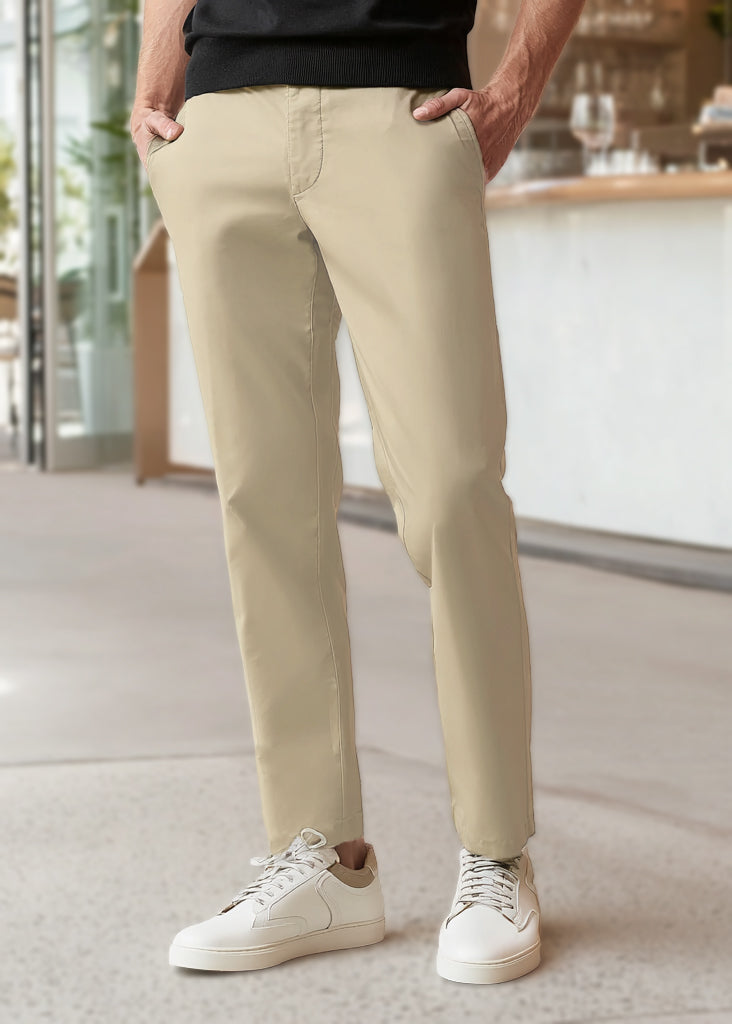 Men's Cream Cotton Slim Fit Casual Chinos Trousers