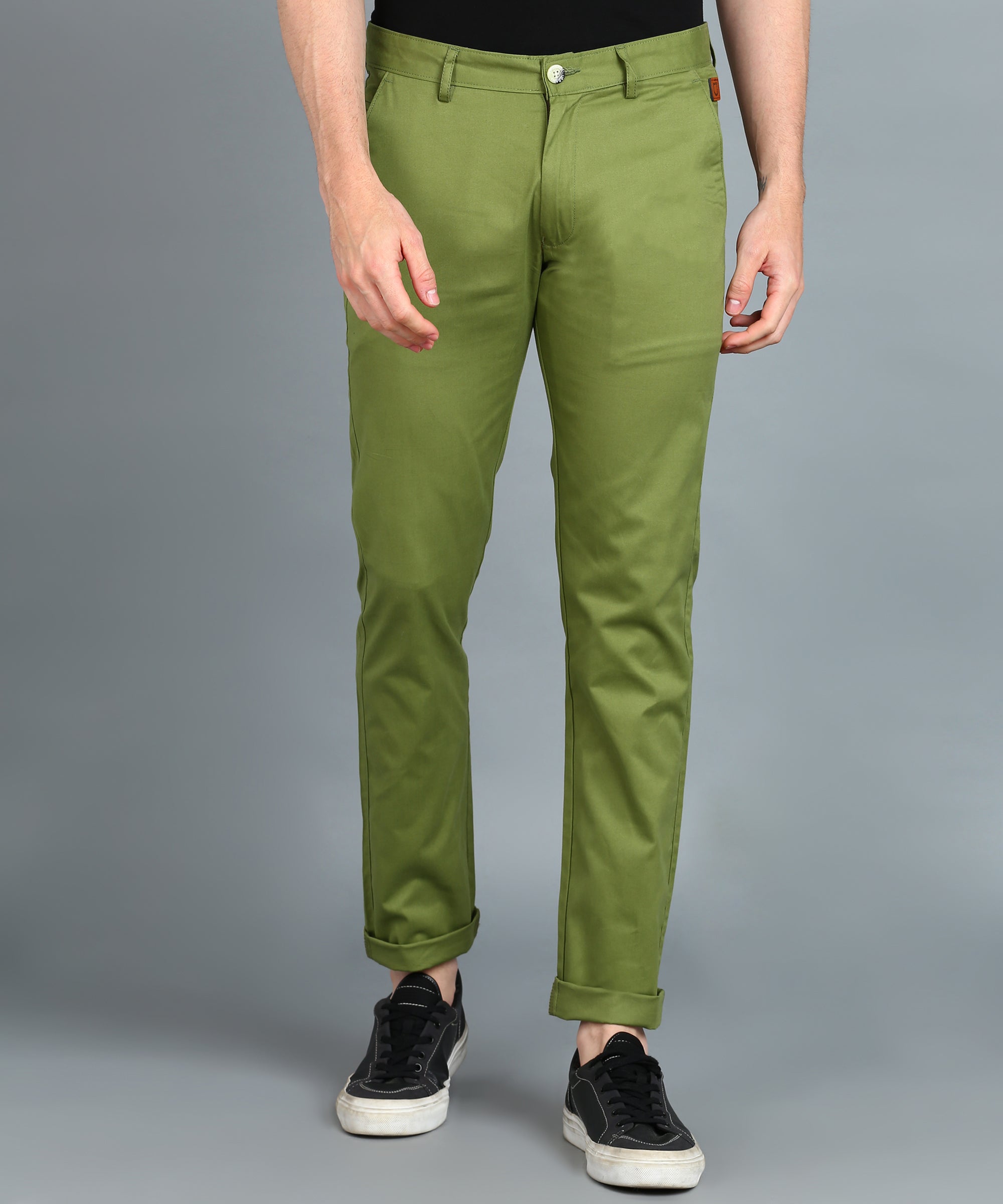 Men's Green Cotton Slim Fit Casual Chinos Trousers