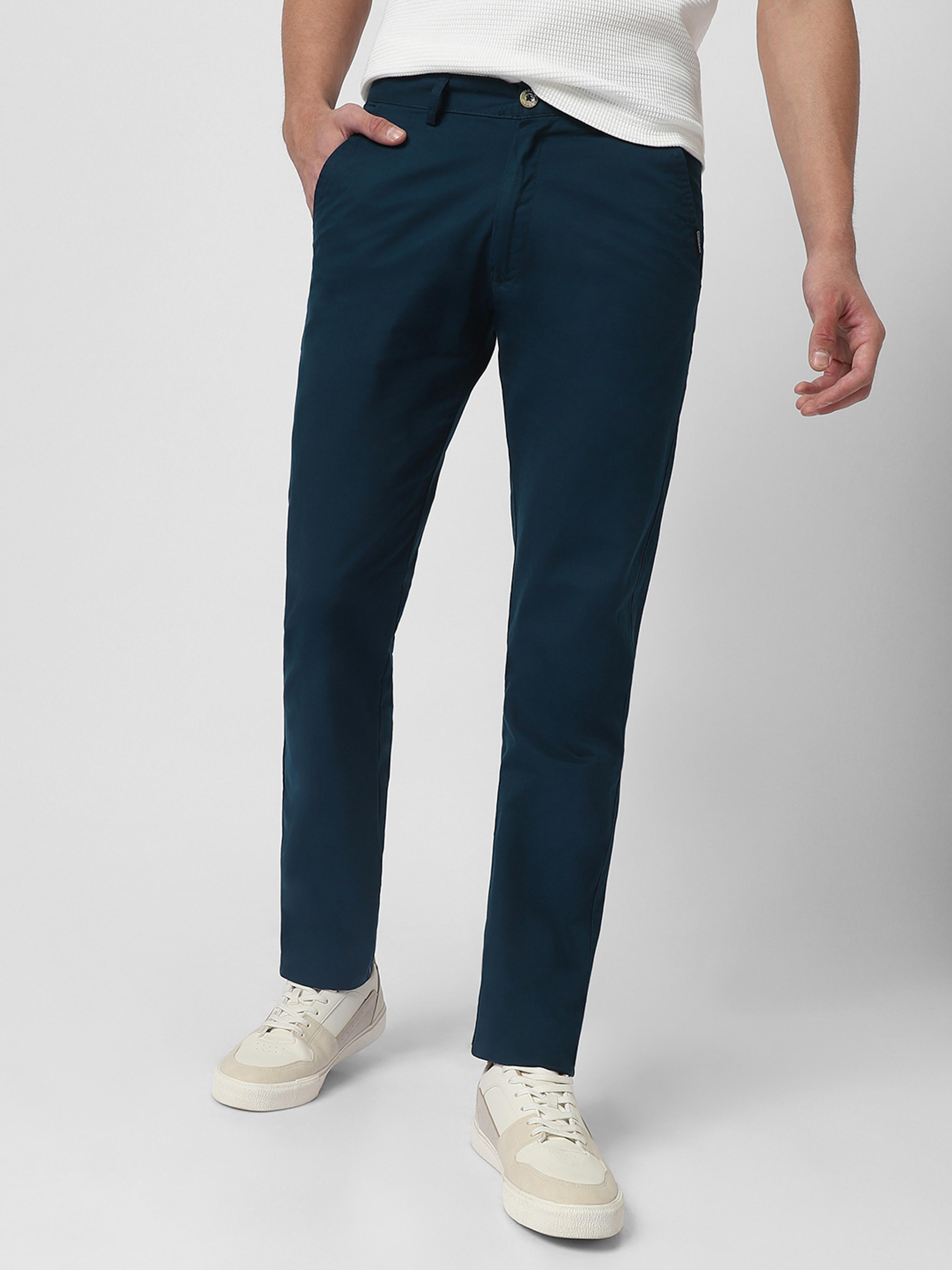 Men's Dark Green Cotton Slim Fit Casual Chinos Trousers